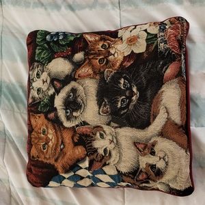 Vintage 1998 Apple Jack Cat or Kitten Tapestry Pillow 16X16